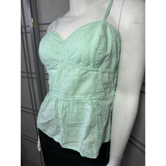 Aerie Light Aqua Blue Eyelet Corset Fitted Rouched  Linen Tank Top – Women's L - Picture 3 of 7
